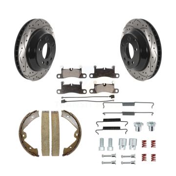 Rear Disc Drilled & Slotted Rotors Semi-Metallic Pads Parking Shoes And Hardware Kit For KDF-101578
