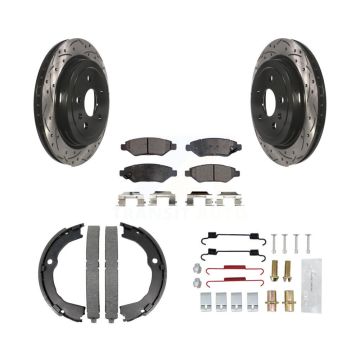 Rear Disc Drilled & Slotted Rotors Semi-Metallic Pads Parking Shoes Hardware Kit For CTS KDF-101581