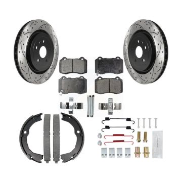 Rear Disc Drilled & Slotted Rotors Semi-Metallic Pads Parking Shoes Hardware Kit For CTS KDF-101582