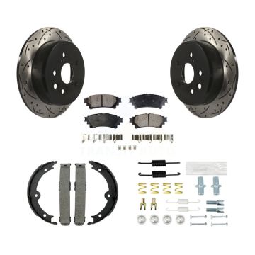 Rear Disc Drilled & Slotted Rotors Semi-Metallic Pads Parking Shoes And Hardware Kit For KDF-101591