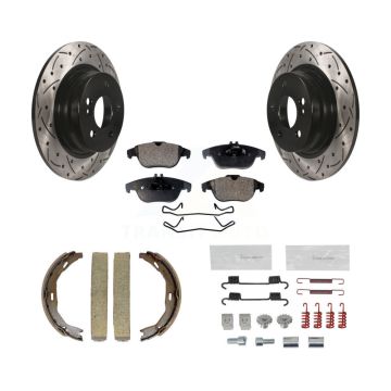 Rear Disc Drilled & Slotted Rotors Semi-Metallic Pads Parking Shoes Hardware Kit For C300 KDF-101595