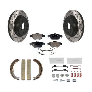 Rear Disc Drilled & Slotted Rotors Semi-Metallic Pads Parking Shoes Hardware Kit For C300 KDF-101596
