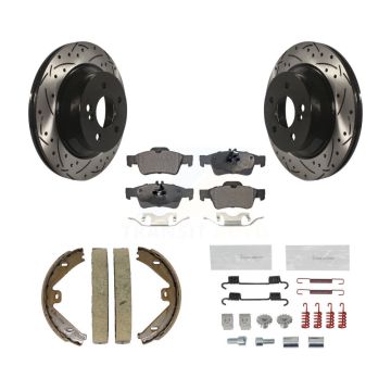 Rear Disc Drilled & Slotted Rotors Semi-Metallic Pads Parking Shoes Hardware Kit For E350 KDF-101597