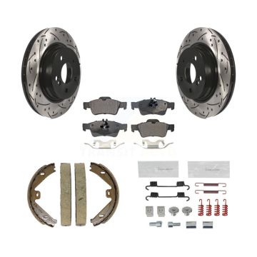 Rear Disc Drilled & Slotted Rotors Semi-Metallic Pads Parking Shoes And Hardware Kit For KDF-101598