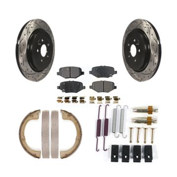 Rear Disc Drilled & Slotted Rotors Semi-Metallic Pads Parking Shoes And Hardware Kit For KDF-101603