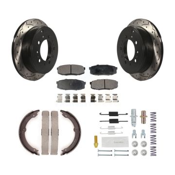 Rear Disc Drilled & Slotted Rotors Semi-Metallic Pads Parking Shoes Hardware Kit For Land KDF-101625