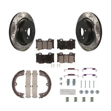 Rear Disc Drilled & Slotted Rotors Semi-Metallic Pads Parking Shoes Hardware Kit For Q50 KDF-101626