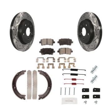 Rear Disc Drilled & Slotted Rotors Semi-Metallic Pads Parking Shoes And Hardware Kit For KDF-101631