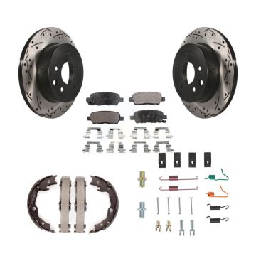 Rear Disc Drilled & Slotted Rotors Semi-Metallic Pads Parking Shoes Hardware Kit For LEAF KDF-101633
