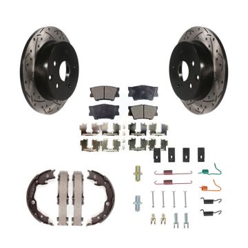Rear Disc Drilled & Slotted Rotors Semi-Metallic Pads Parking Shoes Hardware Kit For RAV4 KDF-101634