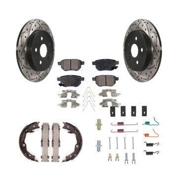 Rear Disc Drilled & Slotted Rotors Semi-Metallic Pads Parking Shoes Hardware Kit For Vibe KDF-101635
