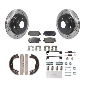 Rear Disc Drilled & Slotted Rotors Semi-Metallic Pads Parking Shoes And Hardware Kit For KDF-101639