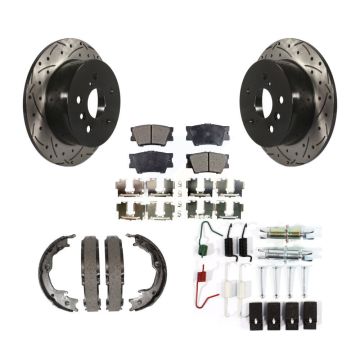 Rear Disc Drilled & Slotted Rotors Semi-Metallic Pads Parking Shoes And Hardware Kit For KDF-101667