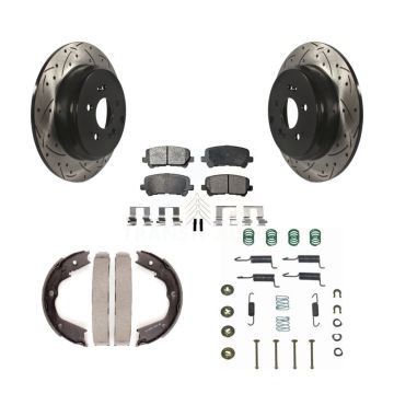 Rear Disc Drilled & Slotted Rotors Semi-Metallic Pads Parking Shoes Hardware Kit For MDX KDF-101677