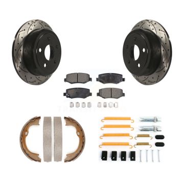 Rear Disc Drilled & Slotted Rotors Semi-Metallic Pads Parking Shoes Hardware Kit For Jeep KDF-101681