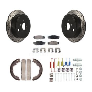Rear Disc Drilled & Slotted Rotors Semi-Metallic Pads Parking Shoes And Hardware Kit For KDF-101682