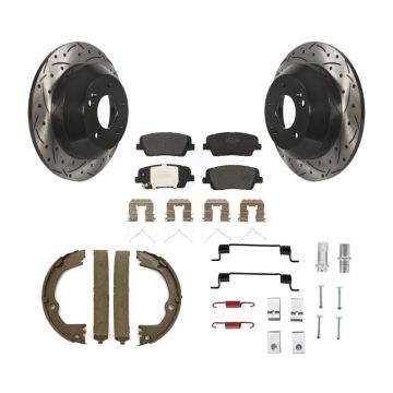 Rear Disc Drilled & Slotted Rotors Semi-Metallic Pads Parking Shoes And Hardware Kit For KDF-101690
