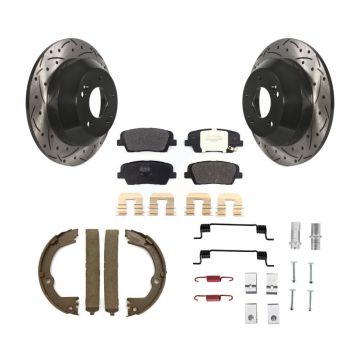 Rear Disc Drilled & Slotted Rotors Semi-Metallic Pads Parking Shoes Hardware Kit For Fe KDF-101691