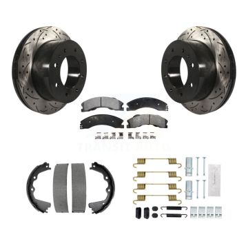 Rear Disc Drilled & Slotted Rotors Semi-Metallic Pads Parking Shoes Hardware Kit For GMC KDF-101697