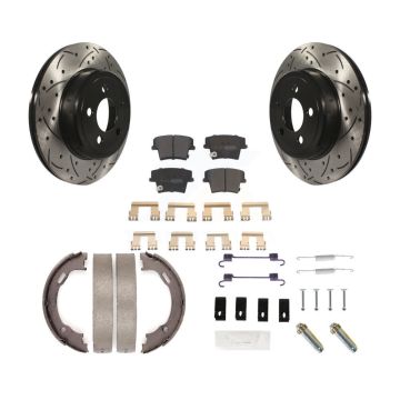 Rear Disc Drilled & Slotted Rotors Semi-Metallic Pads Parking Shoes Hardware Kit For 300 KDF-101728