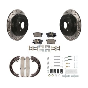 Rear Disc Drilled & Slotted Rotors Semi-Metallic Pads Parking Shoes Hardware Kit For CR-V KDF-101744