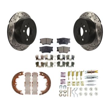 Rear Disc Drilled & Slotted Rotors Semi-Metallic Pads Parking Shoes And Hardware Kit For KDF-101748