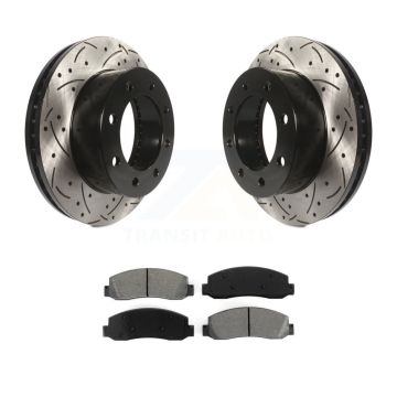 Front Drilled Slot Disc Brake Rotor Semi-Metallic Pad Kit For Ford F-250 Super Duty F-350 KDS-100011