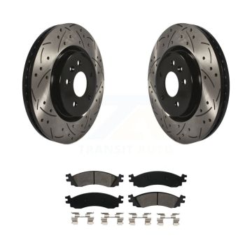 Front Drilled Slot Disc Brake Rotor & Semi-Metallic Pad Kit For 2010-2012 Ford Taurus SHO KDS-100020