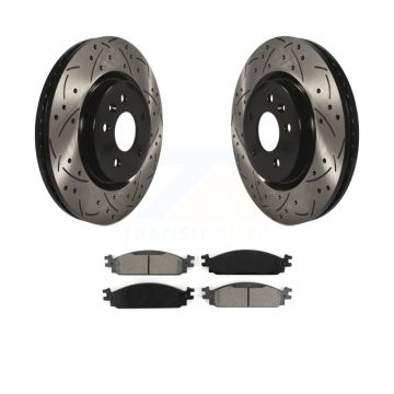 Front Coated Drill Slot Disc Brake Rotors Semi-Metallic Pad Kit For 2009-2010 Lincoln MKS KDS-100021