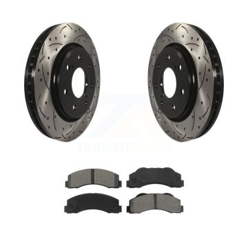 Front Drill Slot Brake Rotor Semi-Metallic Pad Kit For 10-14 Ford F-150 With 7 Lug Wheels KDS-100024