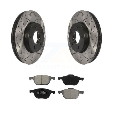 Front Coated Drilled Slotted Disc Brake Rotors Semi-Metallic Pad Kit For Ford Focus C-Max KDS-100026
