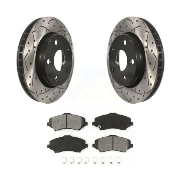 Front Coated Drilled Slotted Disc Brake Rotors Semi-Metallic Pad Kit For Jeep Wrangler JK KDS-100039