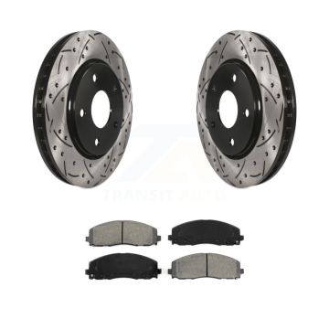 Front Coated Drilled Slot Disc Brake Rotors Semi-Metallic Pad Kit For Dodge Grand Caravan KDS-100041