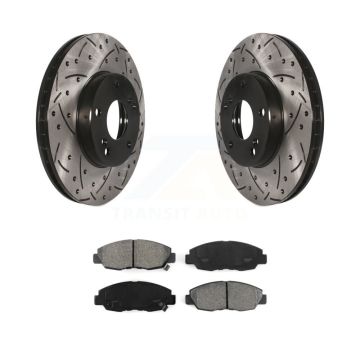 Front Coated Drilled Slot Disc Brake Rotors Semi-Metallic Pad Kit For 2011 Honda Civic GX KDS-100053