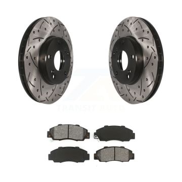 Front Drilled Slot Disc Brake Rotor Semi-Metallic Pad Kit For 1998-2002 Honda Accord 3.0L KDS-100054