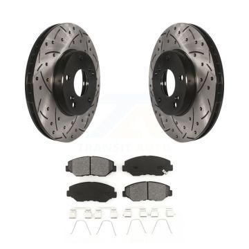 Front Drill Slot Brake Rotor Semi-Metallic Pad Kit For Honda Accord Civic Fit Element ILX KDS-100056