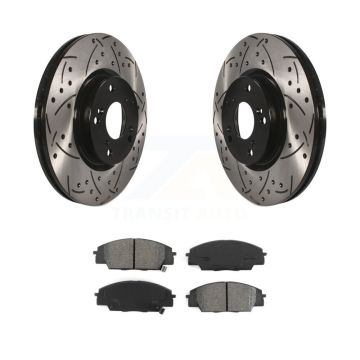 Front Drilled Slot Disc Brake Rotor & Semi-Metallic Pad Kit For Honda Civic Acura CSX RSX KDS-100061