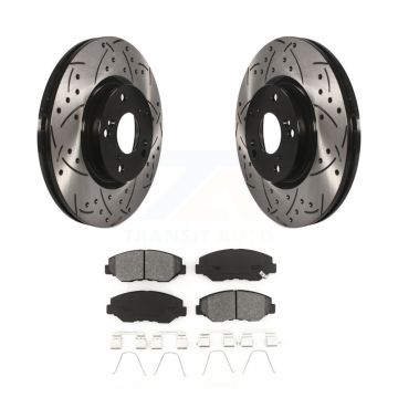 Front Drilled Slot Disc Brake Rotors Semi-Metallic Pad Kit For Honda Civic CR-V Acura ILX KDS-100062