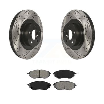 Front Drill Slot Brake Rotor Semi-Metallic Pad Kit For 2009 Subaru Legacy 3.0 R with 3.0L KDS-100065