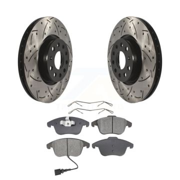 Front Drilled Slot Brake Rotor Semi-Metallic Pad Kit For Volkswagen Tiguan Passat Audi Q3 KDS-100072