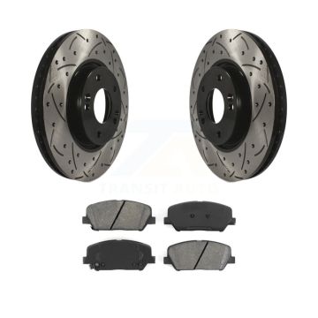 Front Drill Slot Disc Brake Rotor Semi-Metallic Pad Kit For Hyundai Veloster Turbocharged KDS-100078