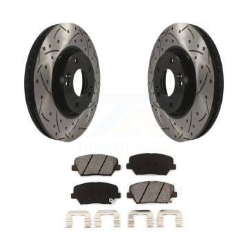 Front Coated Drilled Slot Disc Brake Rotors Semi-Metallic Pad Kit For 2014-2017 Kia Rondo KDS-100079