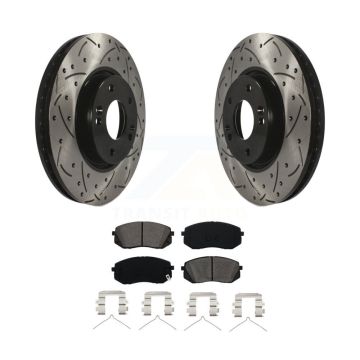 Front Coated Drilled Slotted Disc Brake Rotors & Semi-Metallic Pad Kit For Hyundai Sonata KDS-100083