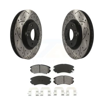 Front Drill Slot Disc Brake Rotor Semi-Metallic Pad Kit For 2006-2010 Hyundai Sonata 3.3L KDS-100084