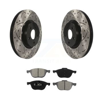 Front Coated Drilled Slot Disc Brake Rotor Semi-Metallic Pad Kit For Ford Transit Connect KDS-100094