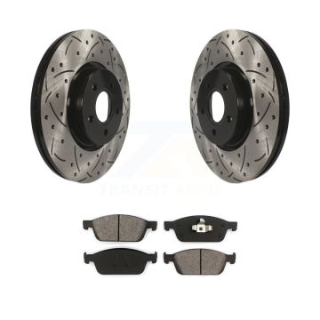 Front Drilled Slot Brake Rotors Semi-Metallic Pad Kit For Ford Escape Transit Connect MKC KDS-100095