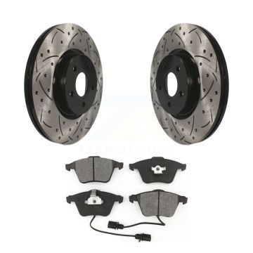 Front Coated Drilled Slotted Disc Brake Rotor Semi-Metallic Pad Kit For Volvo S40 V50 C70 KDS-100096