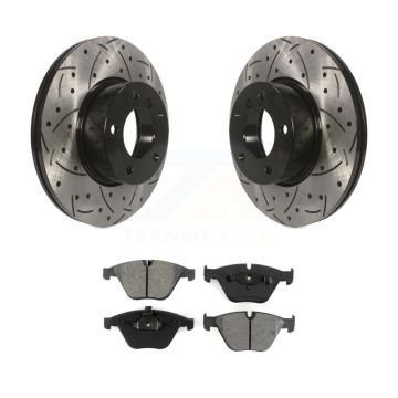 Front Coat Drill Slot Disc Brake Rotor Semi-Metallic Pad Kit For BMW 328i xDrive X1 328xi KDS-100112