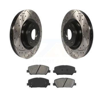 Front Coated Drill Slot Disc Brake Rotors Semi-Metallic Pad Kit For Hyundai Genesis Coupe KDS-100122