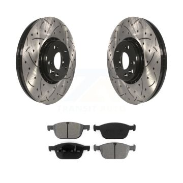 Front Coated Drilled Slot Disc Brake Rotor Semi-Metallic Pad Kit For 2010-2015 Volvo XC60 KDS-100123